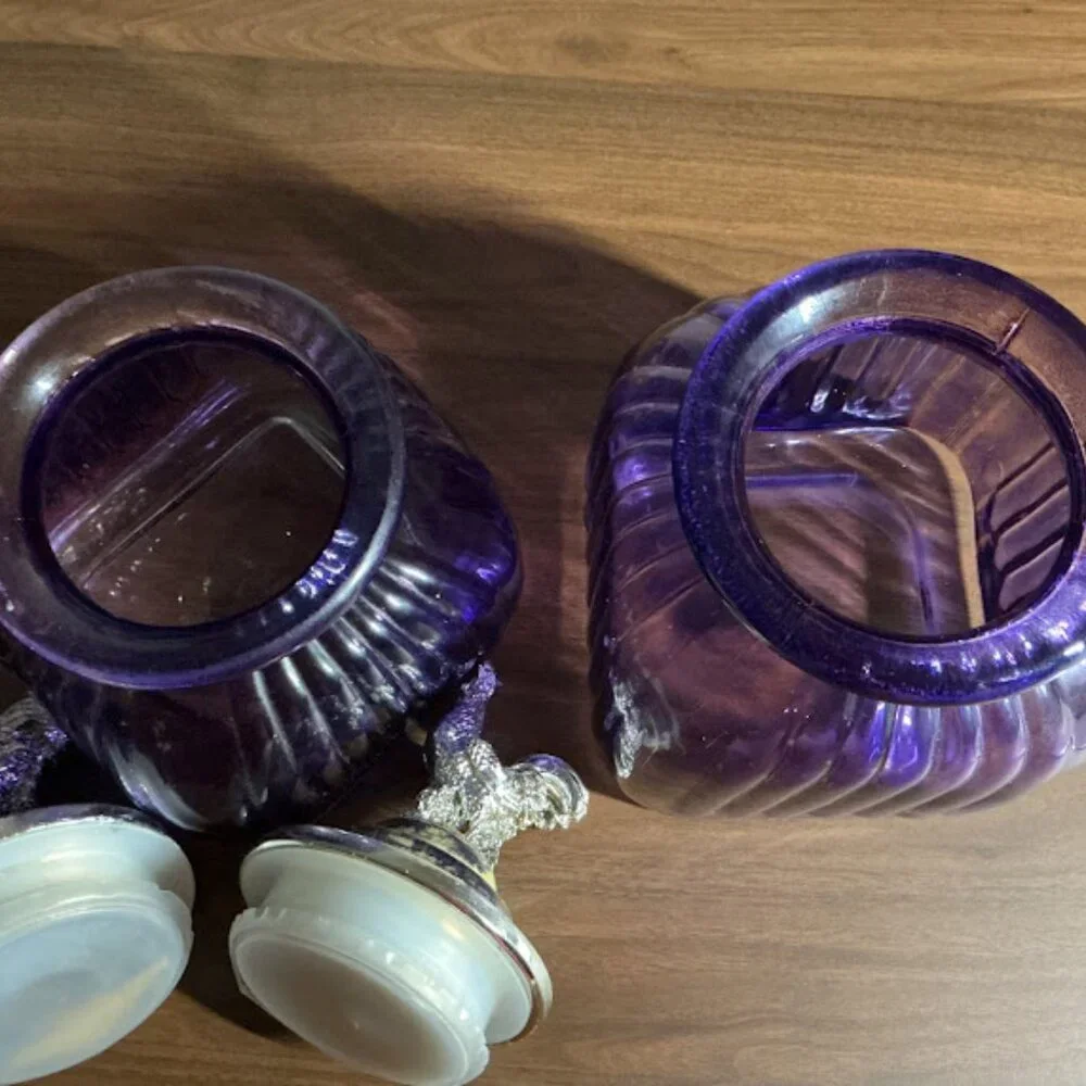 Purple Amethyst Vintage Rooster Lid Glass Canisters Set of 2 - Picture 8 of 10
